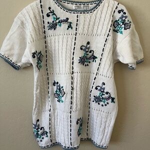 Vintage embroidered floral knit top